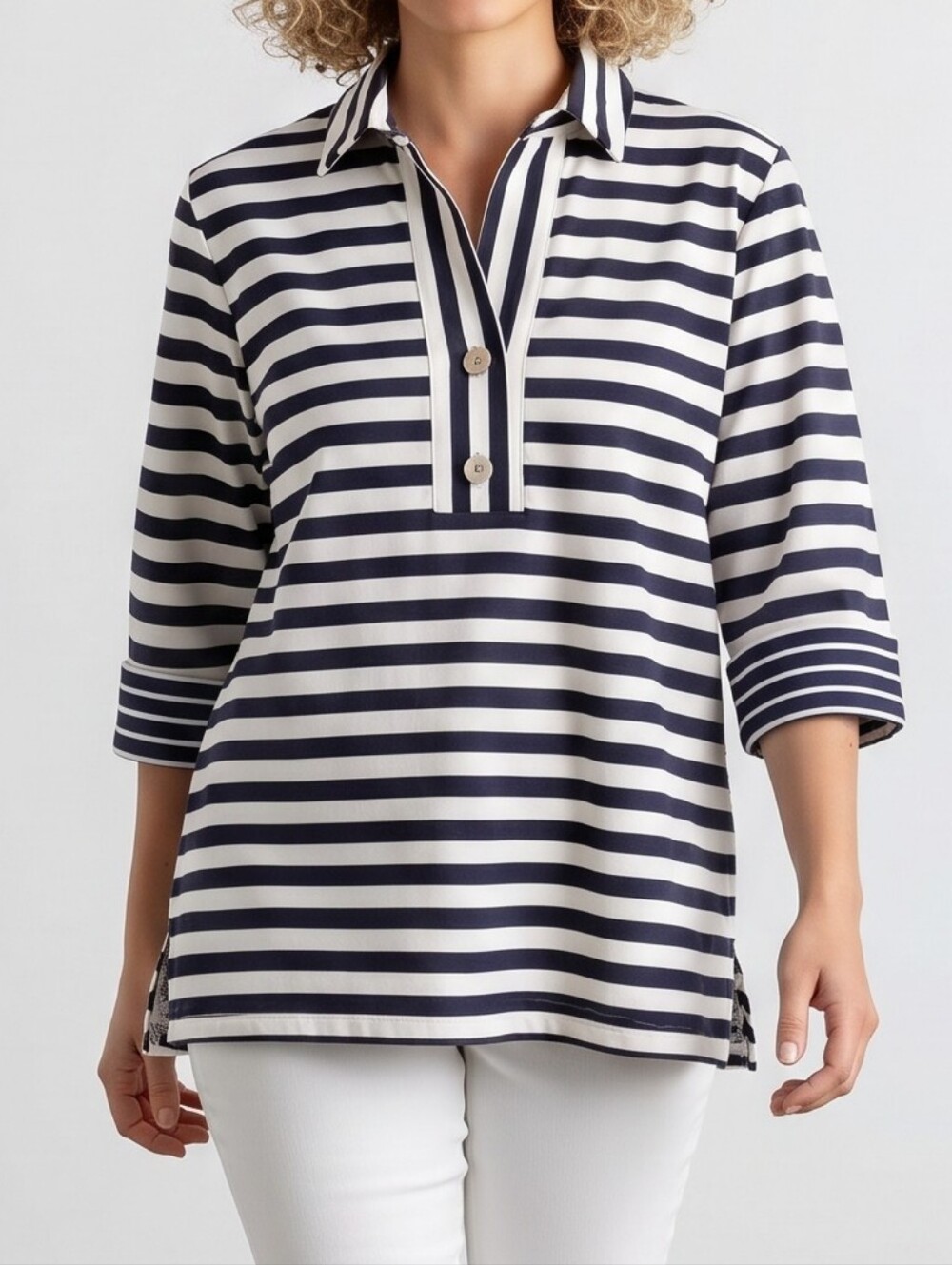 Hinson Wu Navy And White Striped Aileen Popover Blouse 4